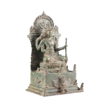 Indonesian Bronze Lord Vishnu Seated on Throne with Garuda 12" | Divine Protector Sculpture | Cosmic Balance Symbol | Intricate Artistry | Majestic Home Decor